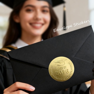 (Set of 12pcs)Personalized Name Class of 2026 Embossed Stickers, Gold Foil Graduation Seal Labels, Party Favors, Gift of Graduates/Students/Classmates