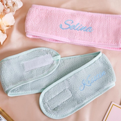 Personligt broderat namn spa-hårband, hudvårds- och sminkhårband, möhippa, skönhetsaccessoar, present till henne/vänner/brudtärna