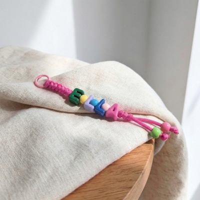 Personalized Name Beaded Keychain, Colorful Name Paracord Charm, Cord Accessory for Bag/Luggage, Birthday/Back to School  Gift for Kids/Girls/Friends