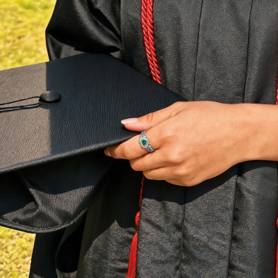 Personalized Engraved Name Graduation Ring with Heart Birthstone, Class of 2026 Graduation Jewelry, High School College Class Ring, Gift for Graduates