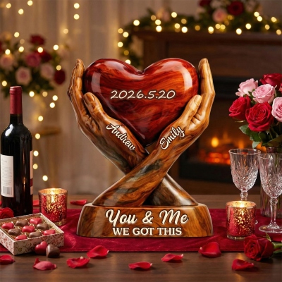 Personalized Couple Names "We Got This" Heart Plaque, Acrylic Love Sculpture with Base, Memorial Keepsake, Valentine's Day Gift for Couple/Him/Her