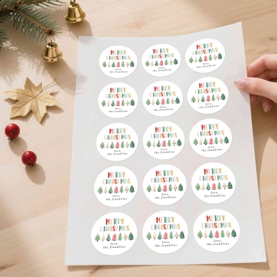 Personliga God Jul-klistermärken med efternamn, dekaler för ask/paket/kuvert, festgåva, etiketter för högtider, julklapp för familj/barn