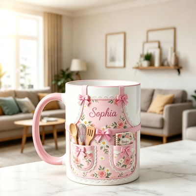 Personlig 3D-blommig matlagningsmugg med namn, keramisk kockdekoration, kaffemugg med varm choklad och realistiska tillbehör, mors dag-present till bakning, mamma