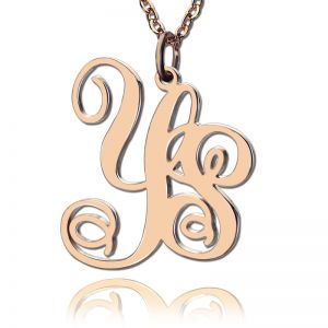 Personalized Solid Rose Gold Vine Font 2-Initial Monogram Necklace