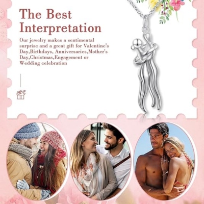 Parhalsband, Romantiskt hänge i sterlingsilver 925 med kärleksfigurer som kramar, Alla hjärtans dag/årsdag/födelsedagspresent till par/honom/henne