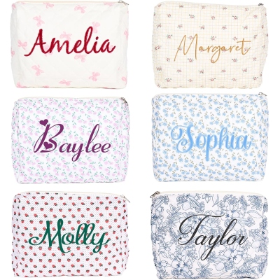 Custom Name Spring Floral Makeup Bag, Large Capacity Travel Toiletry Cosmetic Bag, Bachelorette Party Favor, Easter Gift for Her/Friends/Bridesmaids