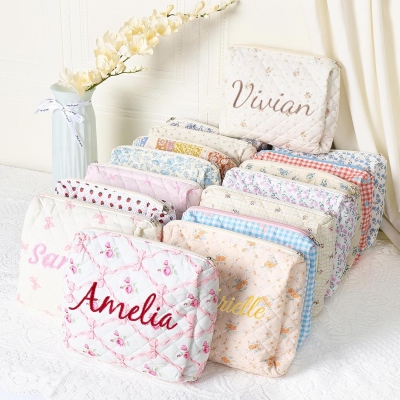 Custom Name Spring Floral Makeup Bag, Large Capacity Travel Toiletry Cosmetic Bag, Bachelorette Party Favor, Easter Gift for Her/Friends/Bridesmaids