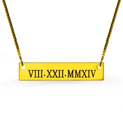 Personalized Roman Numeral Bar Necklace 18K Gold Plated
