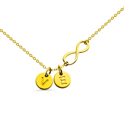 Customized Infinity Disc Initial Charm Necklace In 18k Gold Plated