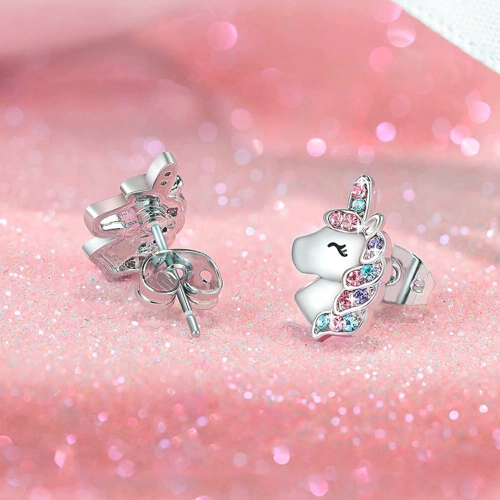 Qings Orecchini A Cuore Con Unicorno Per Bambine – Argento 925 Ipoallergenico, Placcato Platino, Regalo Per Ragazze E Donne