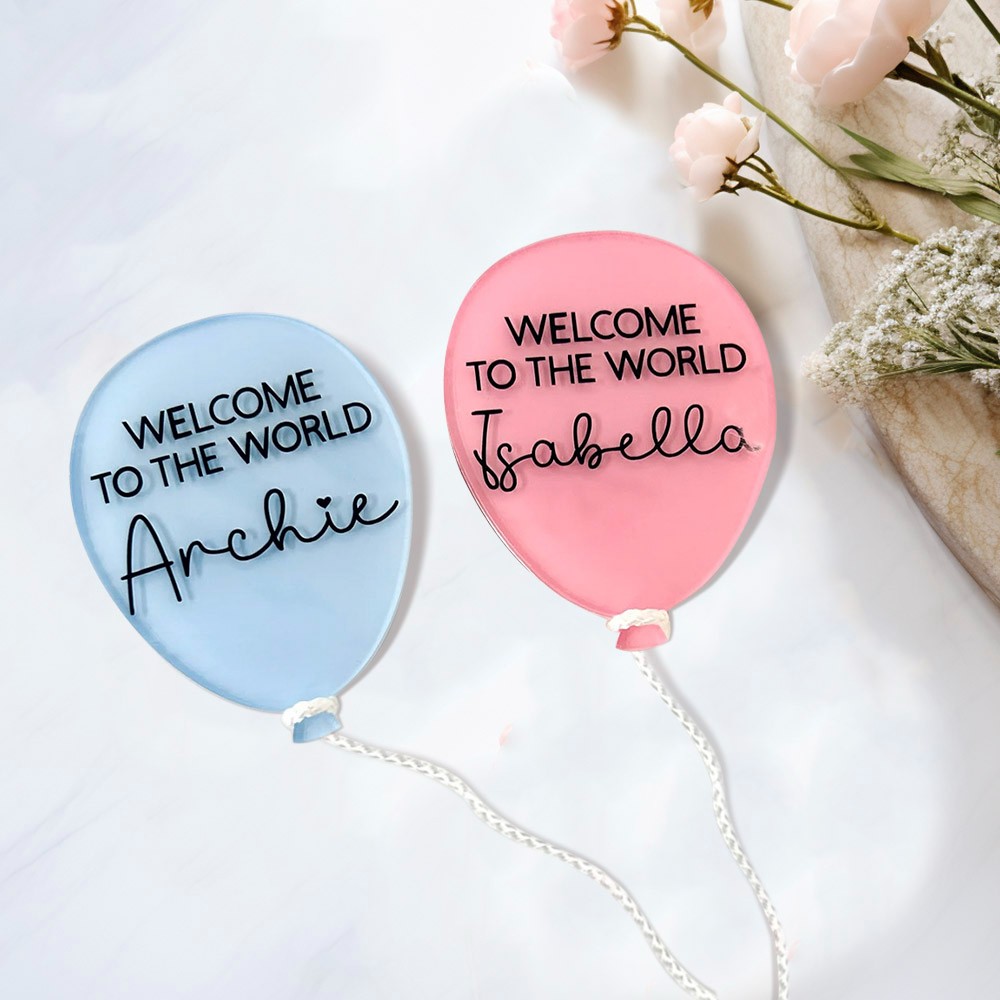 Personalized Balloon Acrylic Disc, Plaque, Baby Announcement, Name Announcement, Welcome to the World