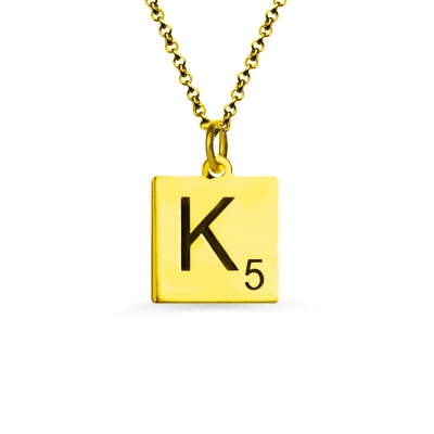 Engraved Scrabble Initial Letter Necklace 18k Gold Plated