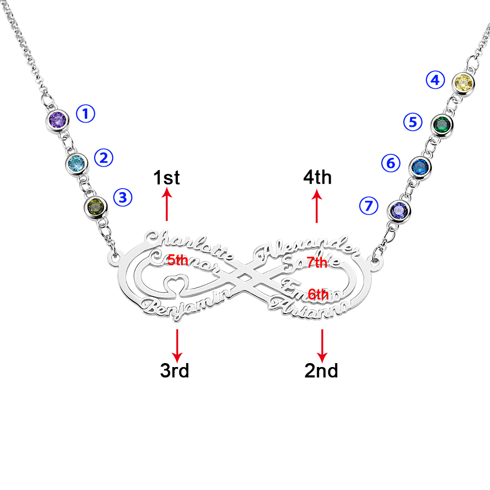 Custom Infinity Bar Necklace For Women Mother Grandma - Birthstone Names Gift
