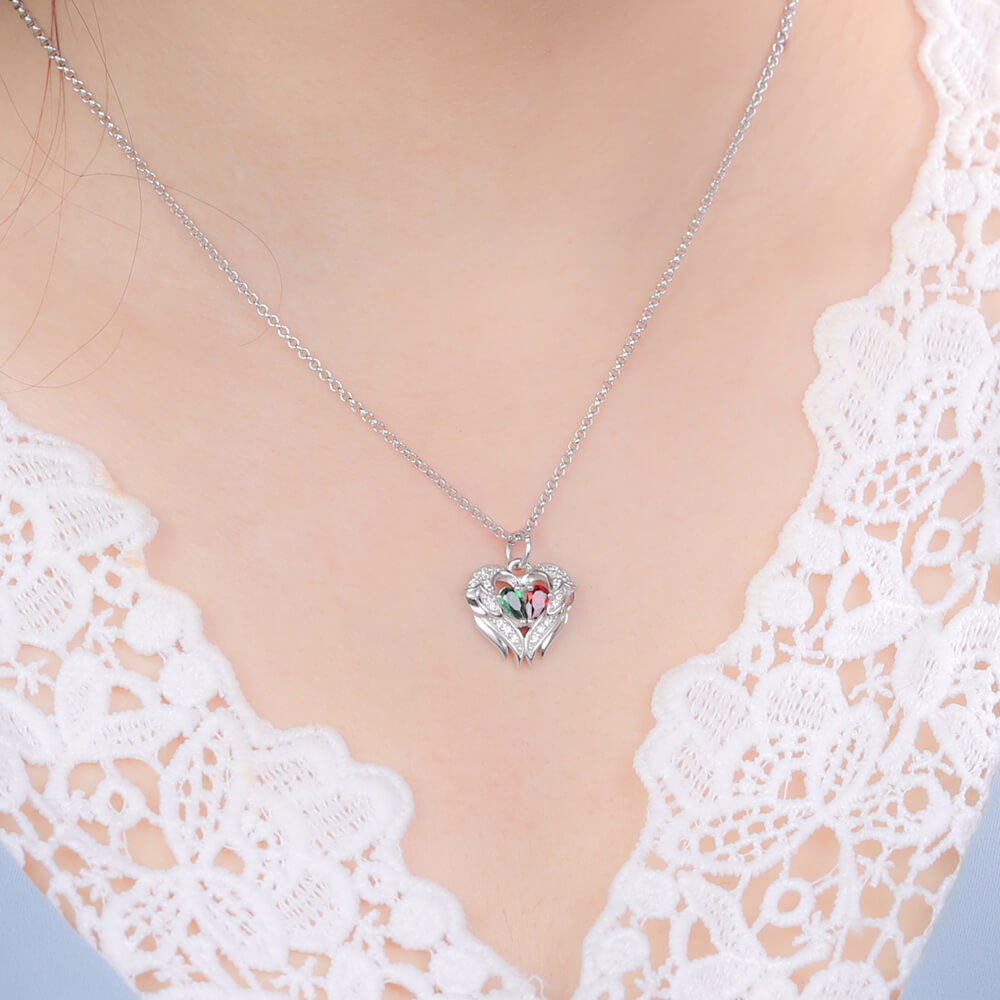 Personalized Angel Wing Necklace with Birthstones