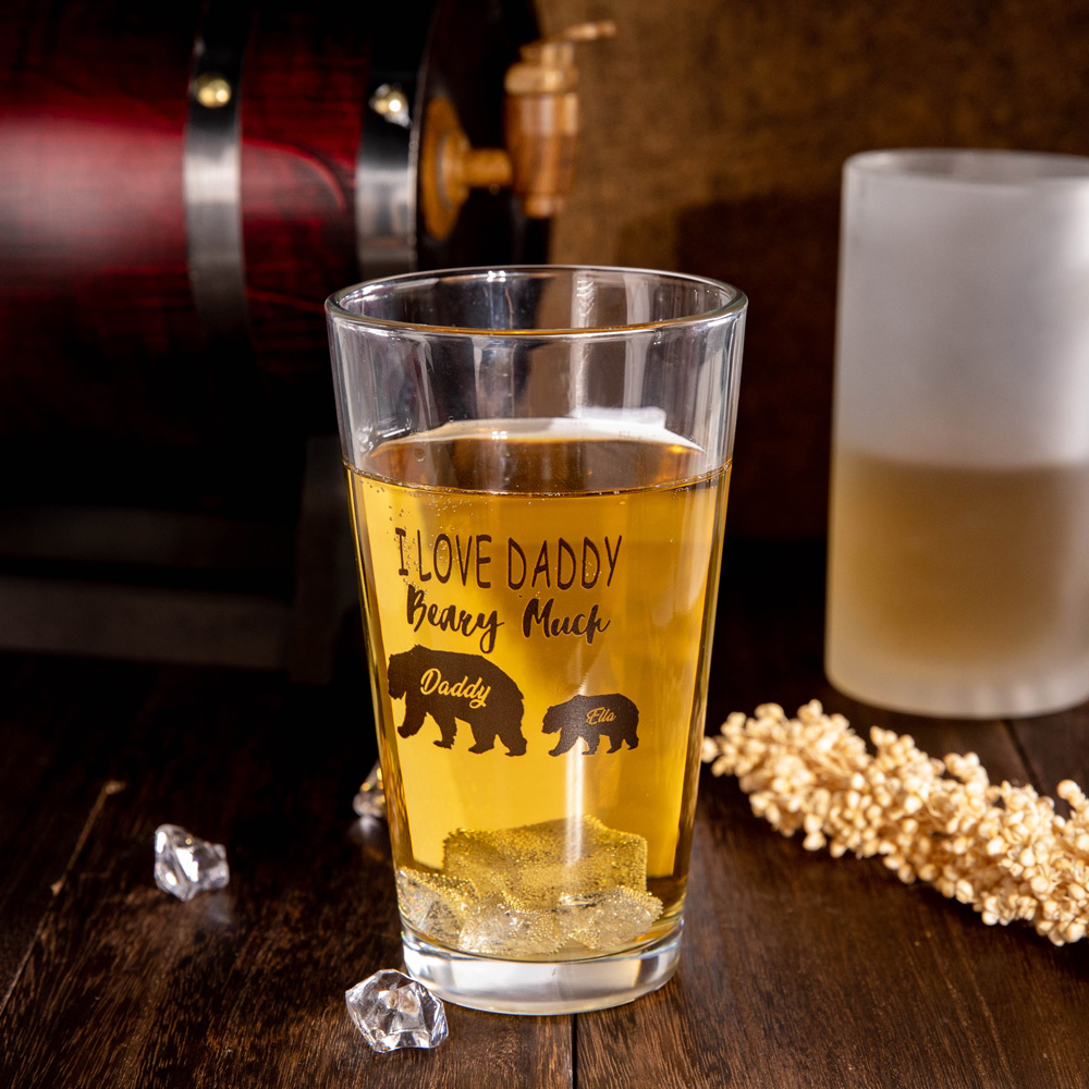 Personalized Papa Bear Beer Glass Gift for Dad