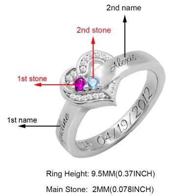 Regalo personalizzato per l'anello della famiglia dell'anello della nascita del cuore per lei