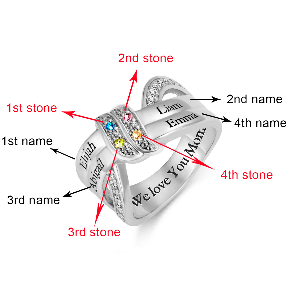 Personalized Family Birthstone and Name Ring