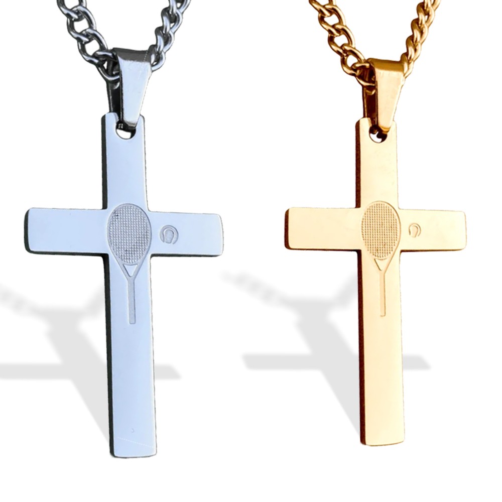 Sport Cross Necklace with Engraved Baseball Basketball Volleyball Soccer Pendants Necklace, Jewelry Gift for Athletes/Coach/Teammate 