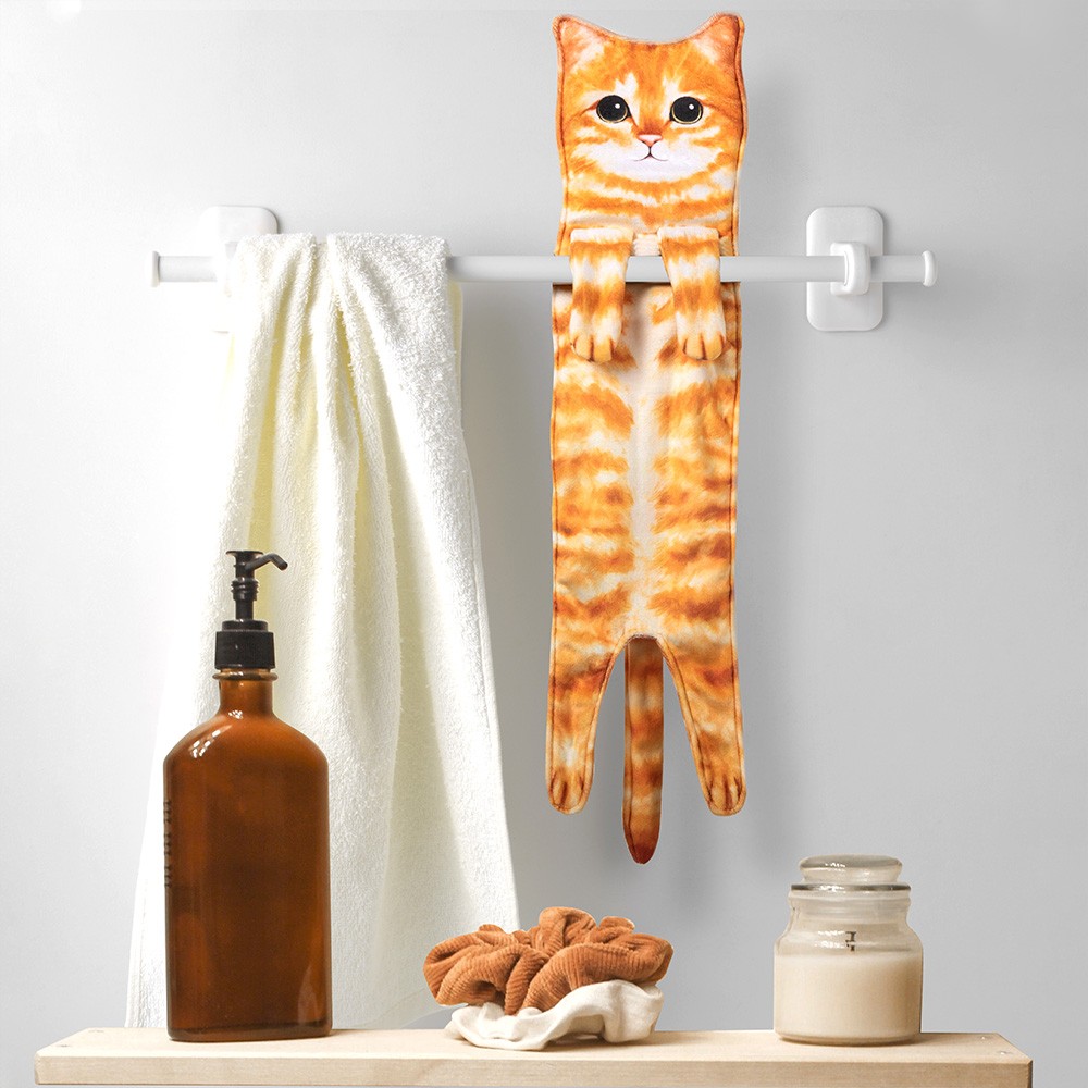Cat Hand Towels Cute Decorative Cat Decor Hanging Washcloths, Funny Hand Towels for Bathroom/Kitchen Face Towels, Housewarming Gift for Cat Lovers