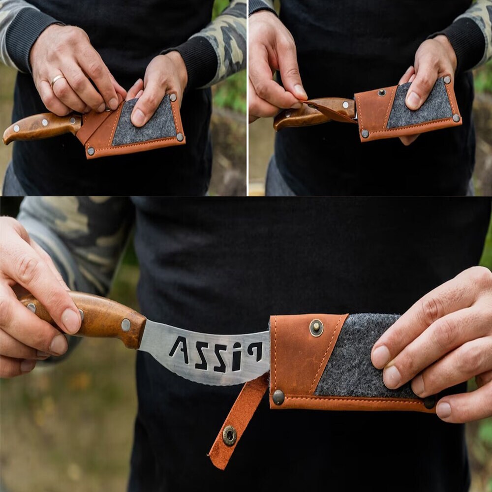 Leather Knife Cover, Leather Knife Sheath, Personalized Initial Kitchen