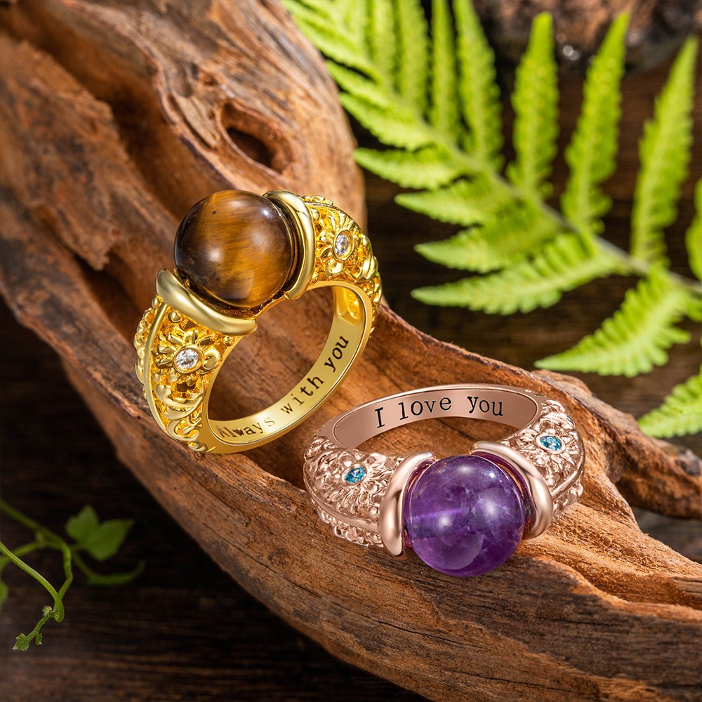 Custom Natural Healing Stone Ring, Chakra Crystal Massage Roller Ring, Sunflower Birthstone Ring, Anxiety Ring, Meditation Ring, Gift for Mom/Women