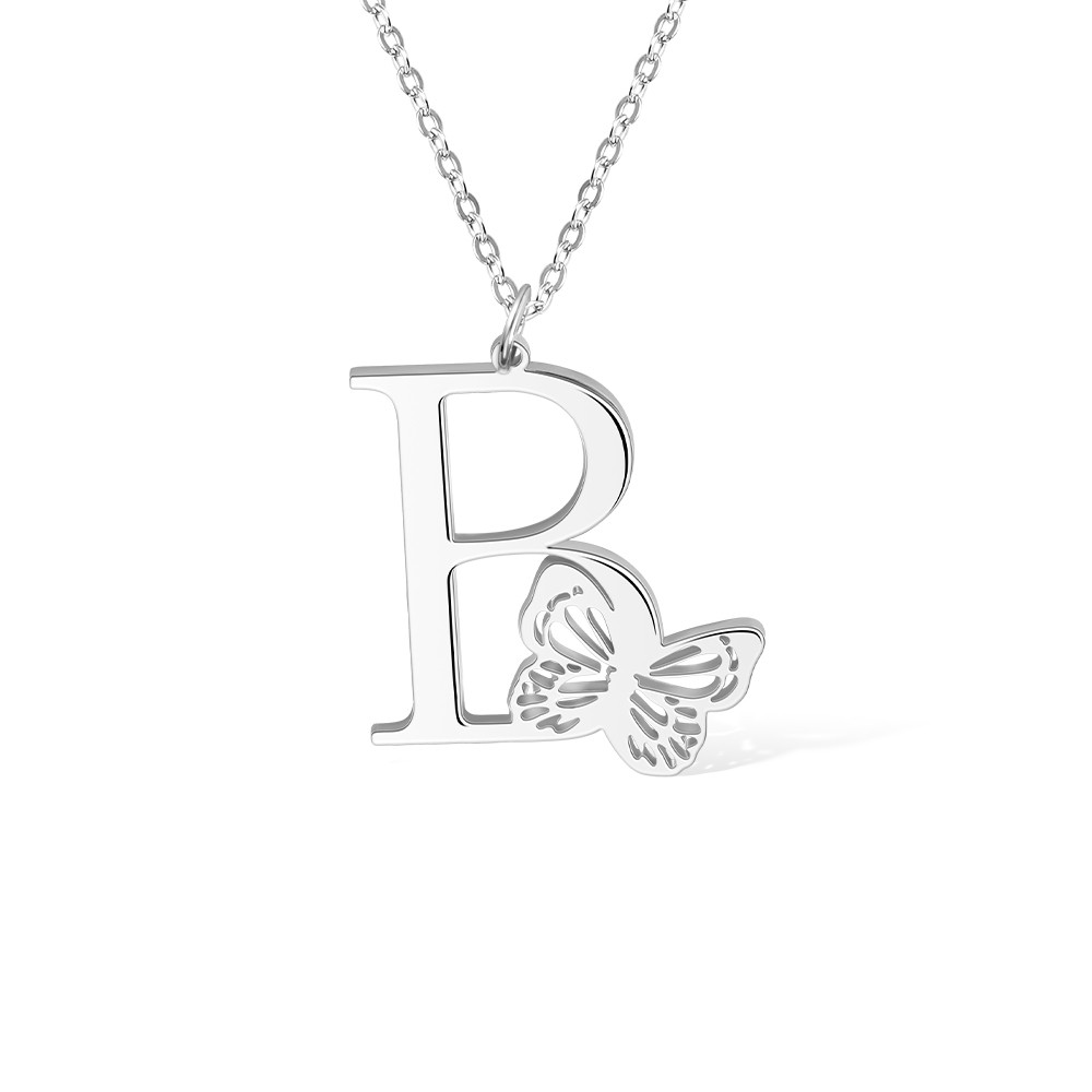 Personalized Initial Pendant Necklace with Butterfly, Dainty Initial Necklace, Summer Jewelry Gift, Birthday Gift, Bridesmaid Gift, Gift For Her