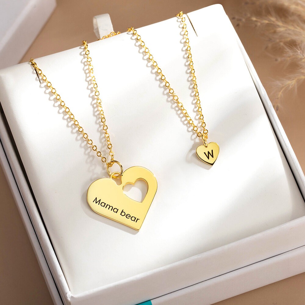 Personalisiertes Mama- und Ich-Herz-Halsketten-Set, 2er-Set, Mutter- und Tochter-Halskette, Mama-Halskette, passende Halskette, Muttertagsgeschenk für Mama