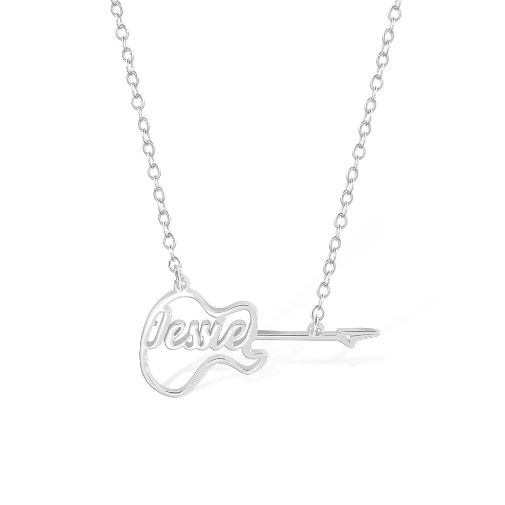 Personalized Electro Guitar Necklace, Custom Electro Guitar with Name Pendant, Sterling Silver 925 Guitar Jewelry, Rock Music Charm, Music Lover Gift