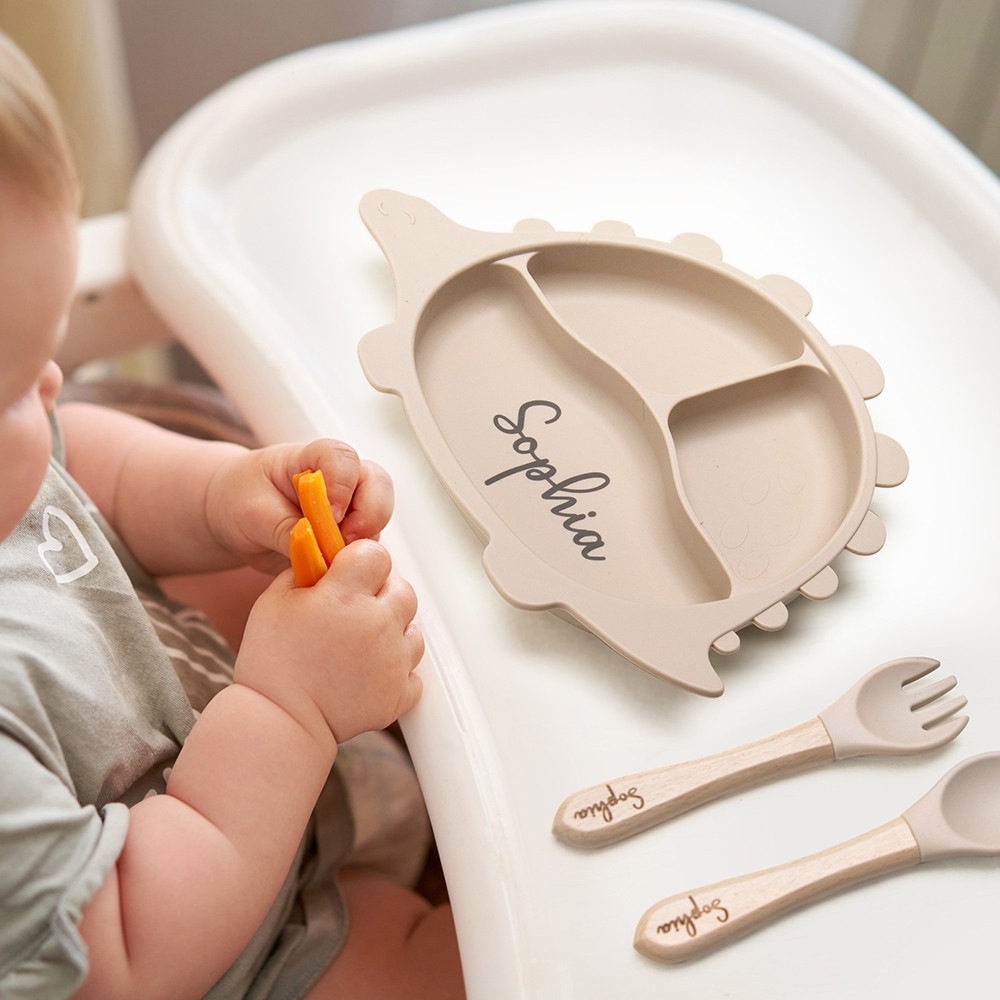 Assiette d'alimentation et bol en silicone personnalisés pour bébé, fournitures de sevrage dirigées par bébé, vaisselle pour nouveau-né, cadeau de premier anniversaire/fête de naissance