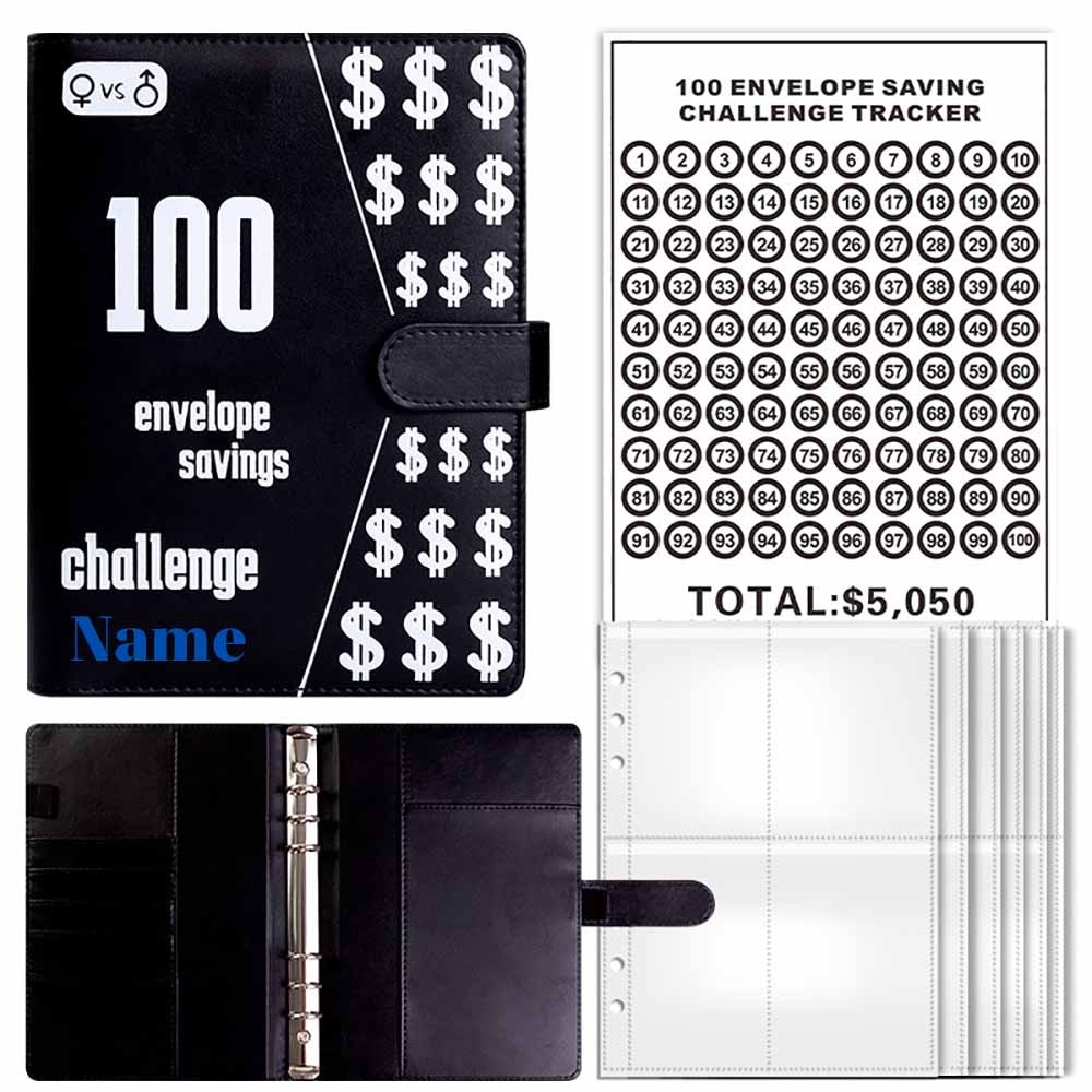 Personalisierte 100 Briefumschläge Spar-Challenge, Personalisiertes Sparbuch mit Namen, Haushaltsbuch mit Geldumschlägen, Geschenk für Paar/Familie/Freund