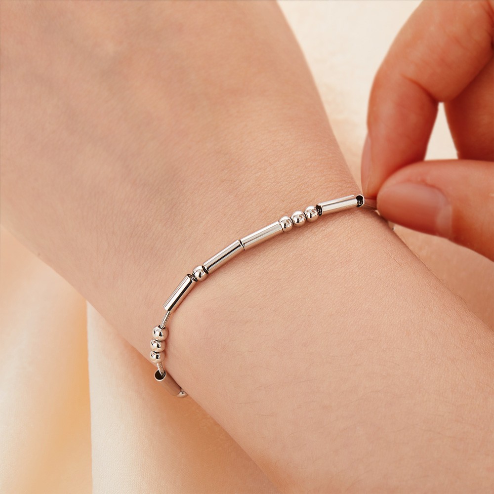 Custom Morse Code Bracelet, Long Distance Relationship Bracelet, Sterling Silver 925 Couple Jewelry, Valentine's Day/Anniversary Gift for Couple/Lover