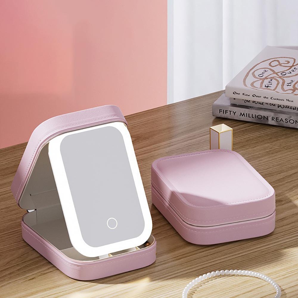 Personalized Cosmetics Storage Box Jewelry Box with LED Light, Portable Makeup Travel Box, Suitable for Women and Girls, 3-color Adjustable Light, Multiple Colors Optional