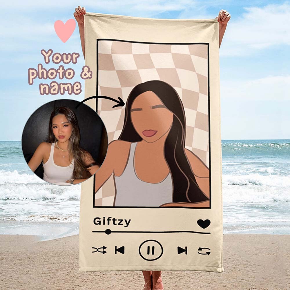 Personalized Cartoon Avatar Beach Towel, Custom Name Bath Towel, Customized Pool Towel, Beach Towel with Name, Outdoor Birthday Holiday Gift, Picnic Towel