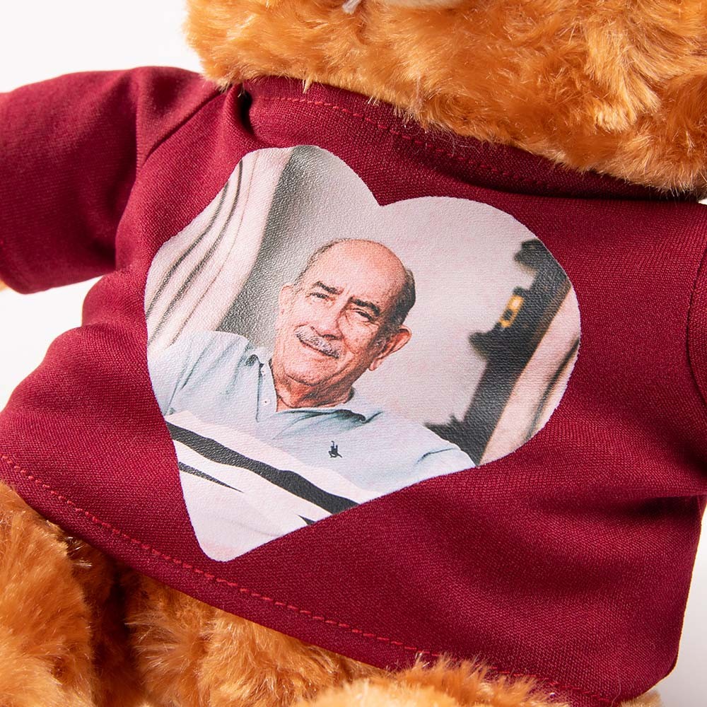 Personalized Cute Plush Stuffed Memory Bear With Heart Photo Shirt or Hoodie, Picture Teddy Bear, Memorial Anniversary Gift for Family Friend