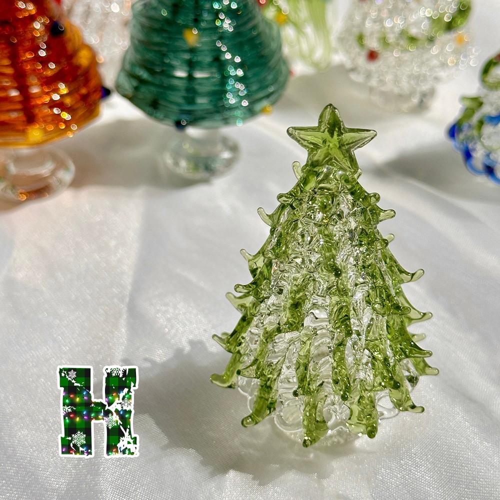 Handmade Glass Christmas Tree Statue, Green Glass Tree Decoration, Festive Christmas Tree, Christmas Sculpture Decoration, Christmas Gifts