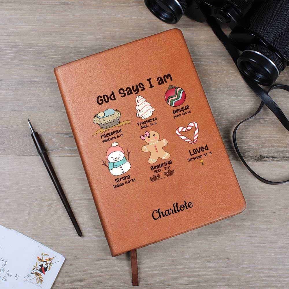 God Says Personalized Christmas Gift Leather Journal, Gift for Christian Women, Personalized Christmas Religious Gift, For Christian Friend