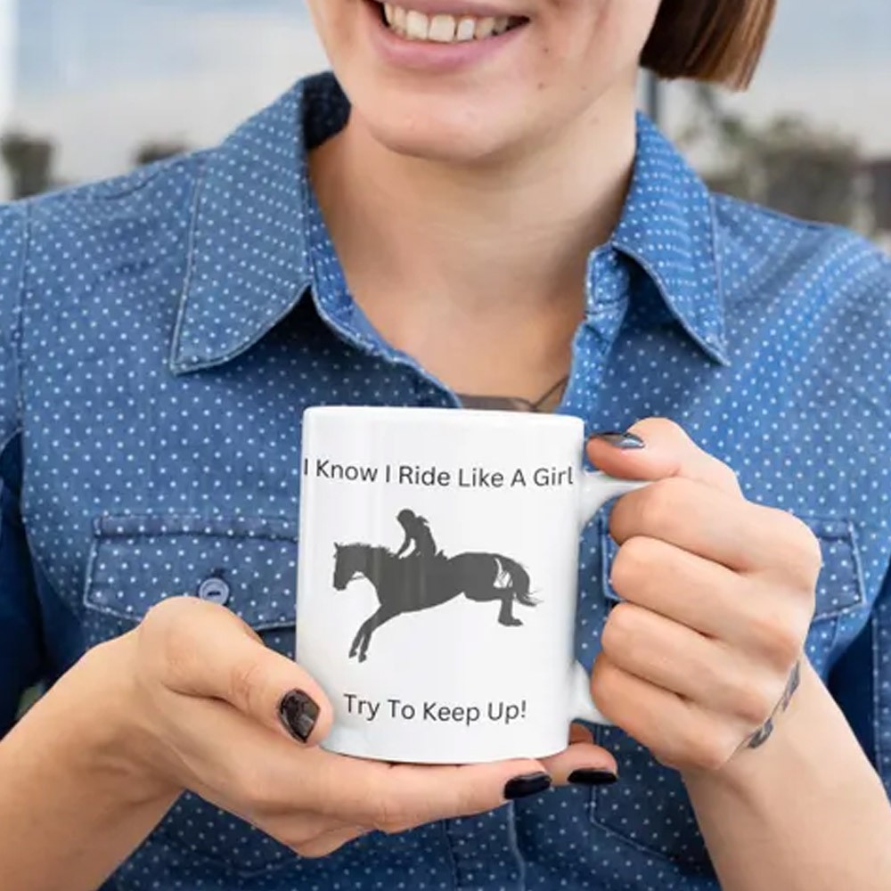 Personalized Name Eventing Mug, I Know I Ride like a Girl Try to Keep up Eventing Mug, Equestrian Mug, Horse Lover Mug, Horse Girl Gift