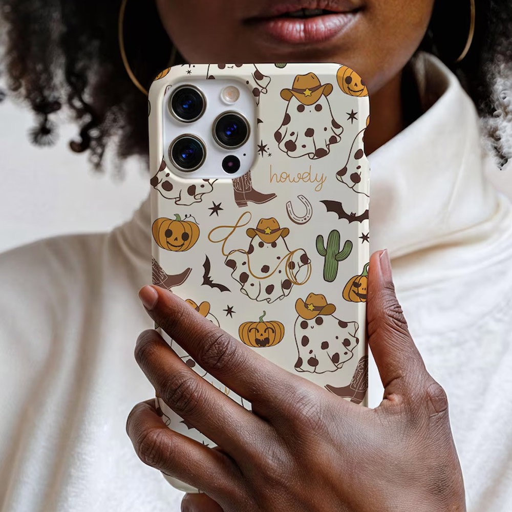 Western Ghost Phone Case, Cute Halloween, Cowboy Phone Cover, iPhone 15 14 13 12 11 Pro Max 8 Plus X，Chrirstmas Gift