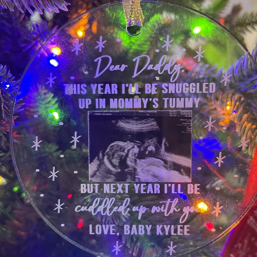 Custom I'll Be Snuggled Up In Mommy's Tummy Ornament, Sonogram Ultrasound Christmas Ornament, Expecting Dad or Family Gift for Mother-to-be, New Dad Gift From The Bump