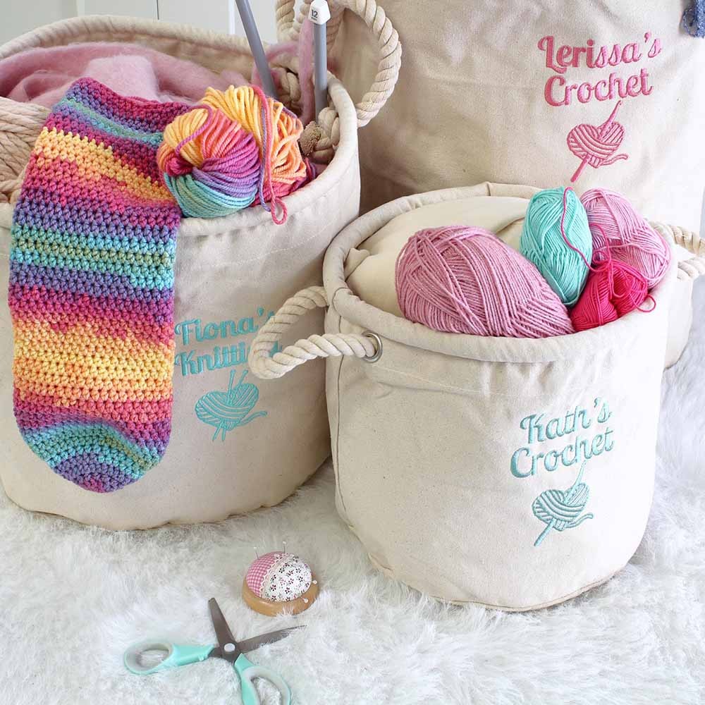 Personalized Name Knitting Storage Basket, Canvas Storage Basket for Crochet, Christmas Gift, Birthday Gift, Gift for Her