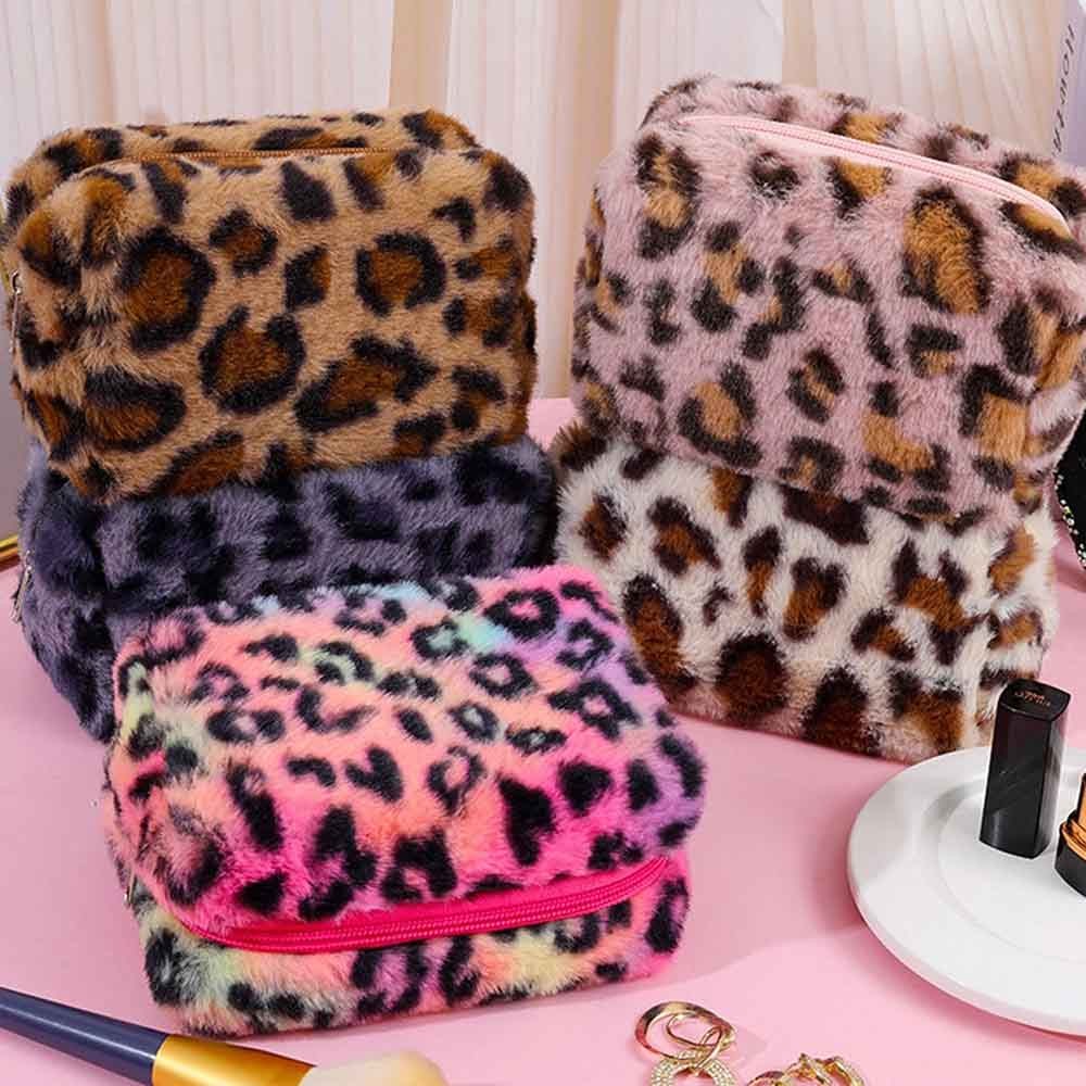 Custom Y2K Leopard Print Cosmetic Bag, Fashionable Design Soft Material Large Capacity Cosmetic Storage, Gift for Her