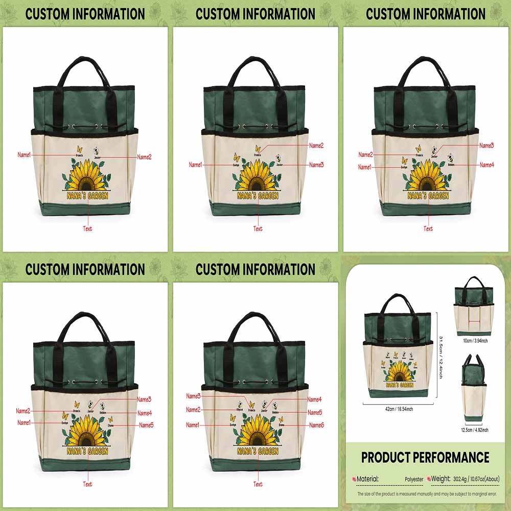 Gardening Tool Bag, 2~6 Names Birth Flower, Garden Tote Bag, Plant Person Gift, Gift for Green Thumb, Gardening Gifts for Women, Gift for Grandma
