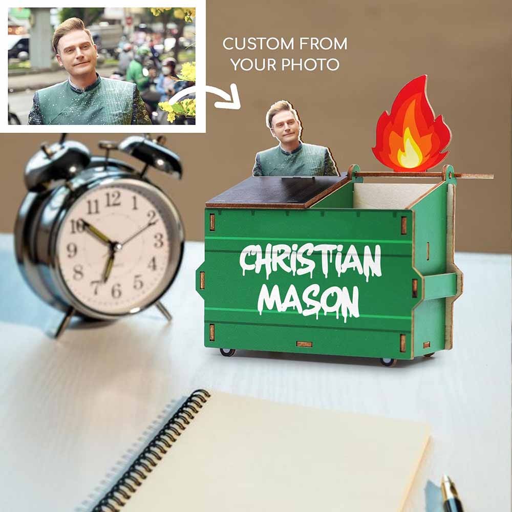 Personalized DIY Wood Pencil Holder, Dumpster Fire Desk Organizer, Custom Photo Dumpster Fire, Custom Pencil Holder, Funny Gift
