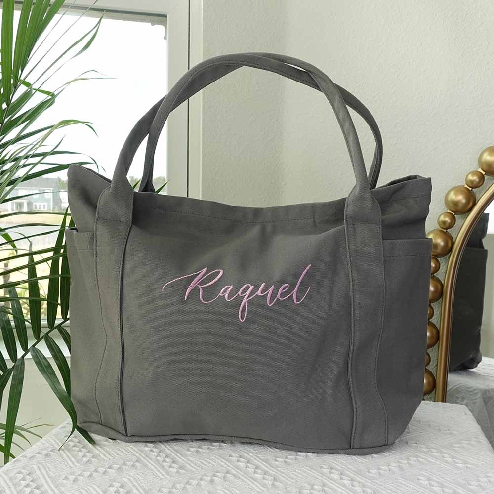 Personalized Name Extra Large Canvas Tote Bag, Beach Tote Bag, Cute Embroidered Bag with Zipper, Valentine's Day Gift for Women/Men