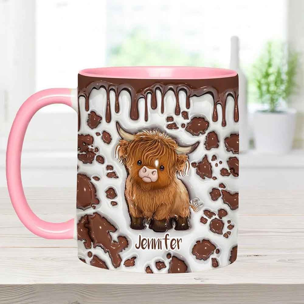 Just a Girl Who Loves Highland Cow Personalized Accent Mug, Personalized Highland Cow Coffee Mug, Cute Highland Cow Mug, Custom Gifts 2025