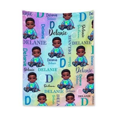 Personalized Black Children's Blanket, Colorful Unicorn Blanket, African American Birthday Gift, Back to School Gift, Christmas Gift for Kids