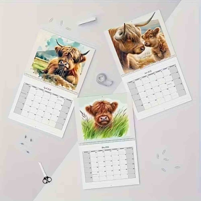 Highland Cow 12 Months Calendar 2026, Watercolor Monthly Wall Calendar, Home Decor, Birthday/Christmas Gift for Highland Cow Lovers/Farmers/Family
