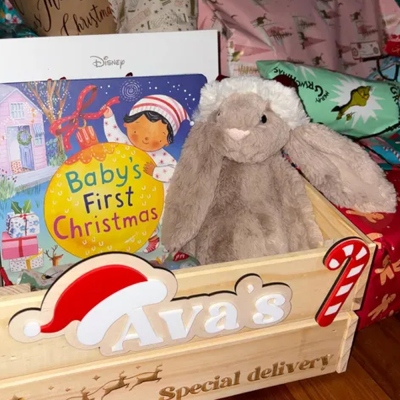 Personlig namnskylt julaftonsask, presentask i trä för 1 december, julaftonslåda, minnessak till familjen, julklapp för barn/familj