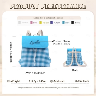 Personalized Embroidered Name Backpack Bag, Large Capacity Flap Book Bag with Drawstring, Travel Organizer, Back to School Gift for Students/Girls/Kids