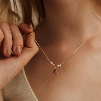 Personalized 2-8 Birthstones Teardrop Pendant Necklace, Dainty Sterling Silver 925 Family Jewelry, Mother's Day/Birthday Gift for Her/Mom/Grandma